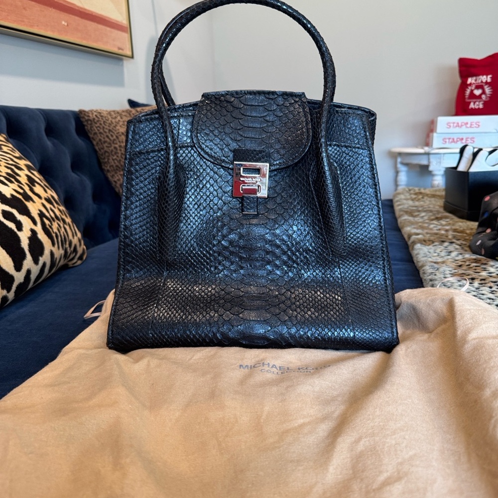 Michael Kors Collection Black Genuine Python Satchel